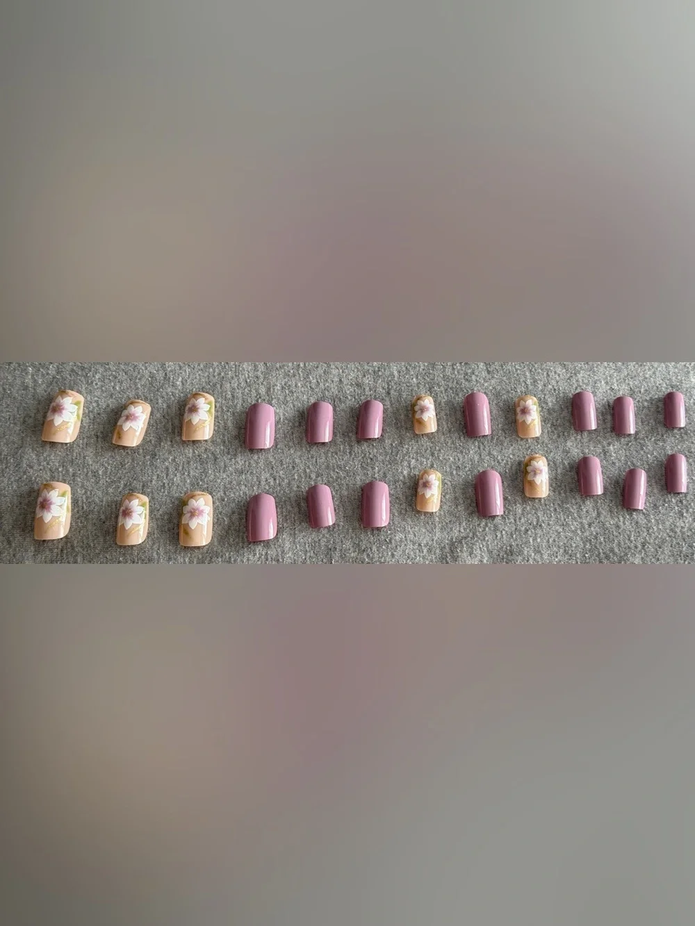 Floral Press-On Nail Set — Blush Pink & Nude